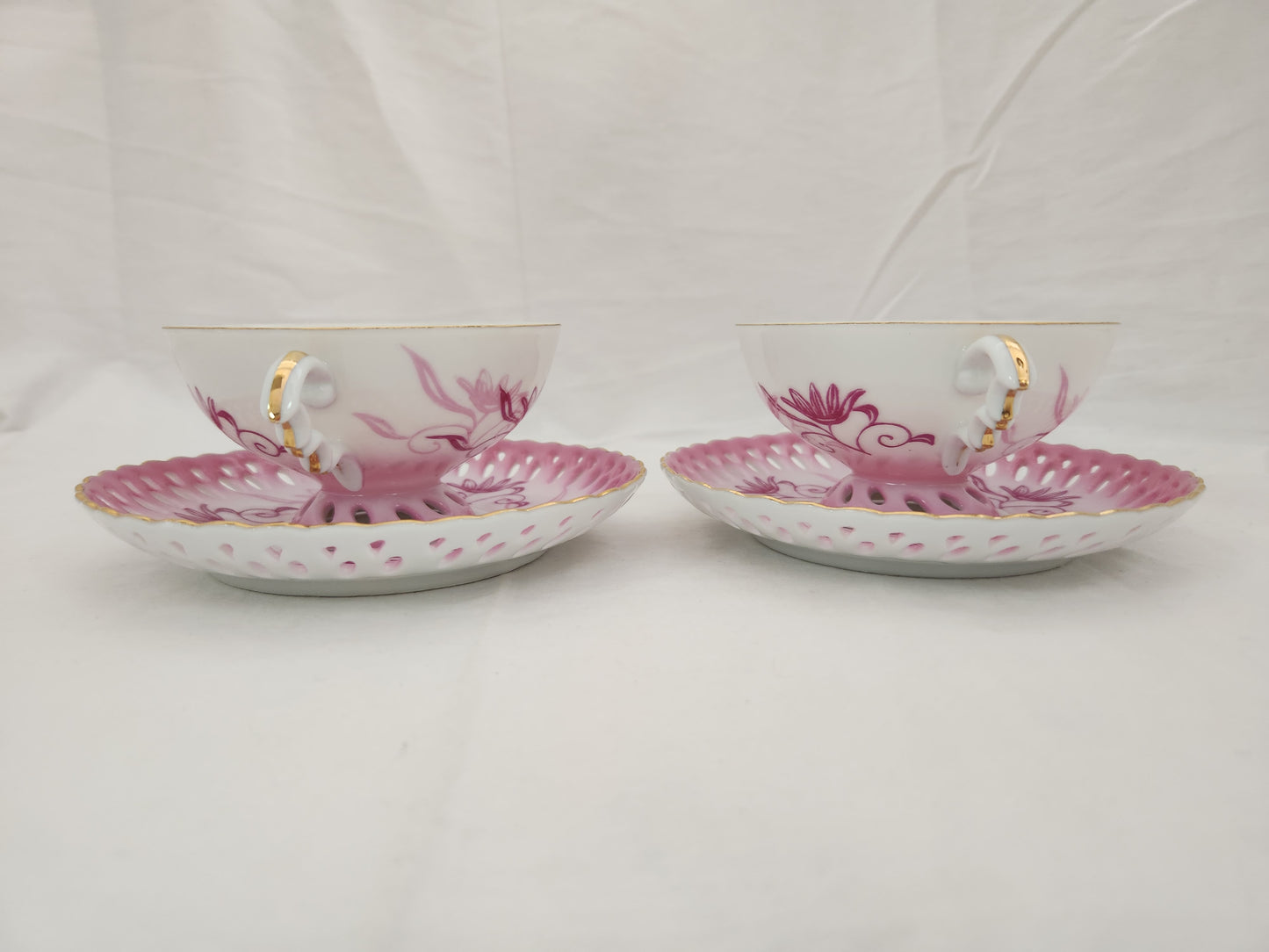 RARE - "Mano" Pink Floral Footed Tea Cup & Open Edge Saucer made in Occupied Japan - Set of 2
