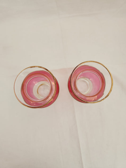3-3/4" Cranberry Bud Vase with Elegant Gold Trim - Set of 2