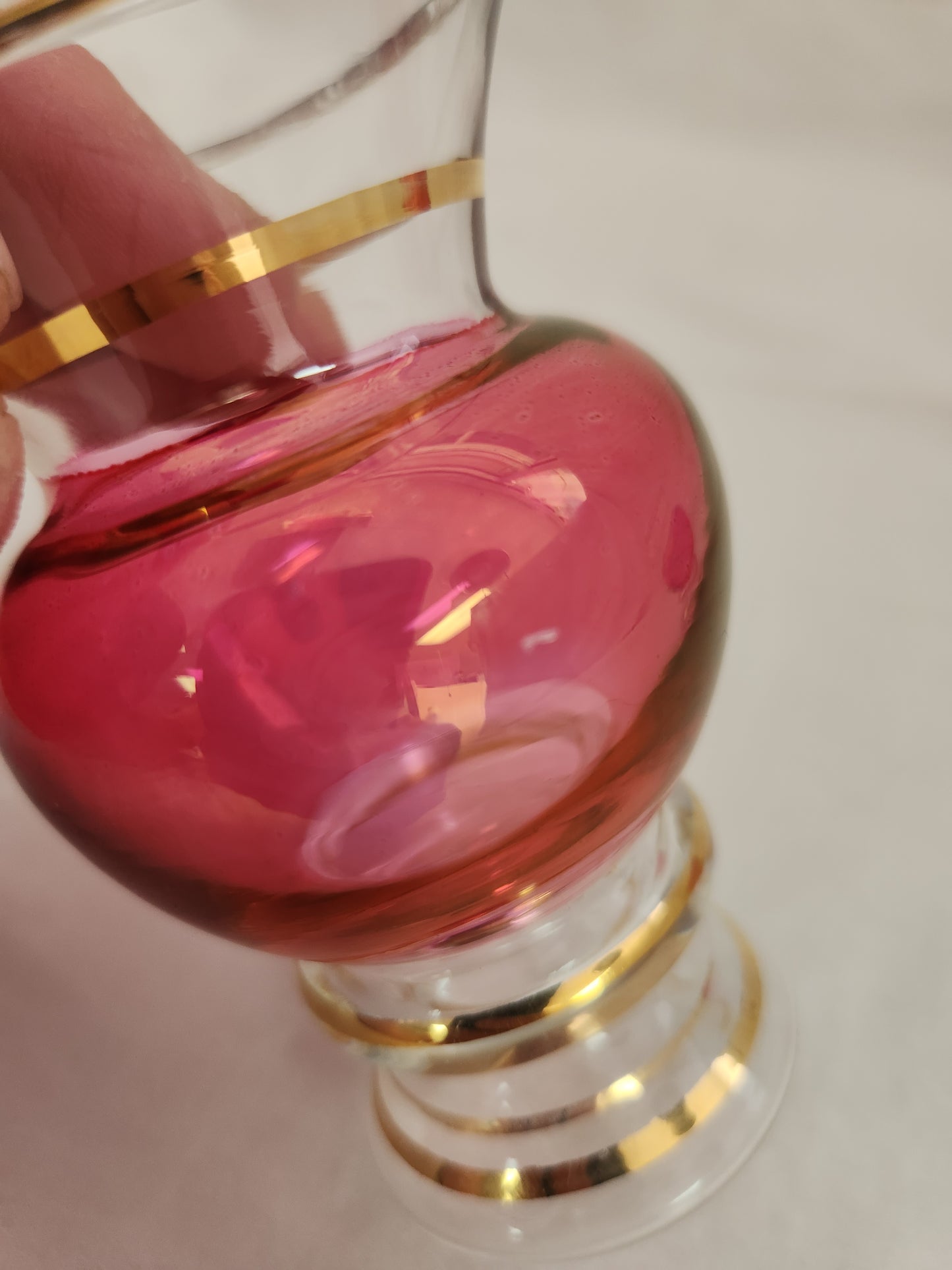 3-3/4" Cranberry Bud Vase with Elegant Gold Trim - Set of 2