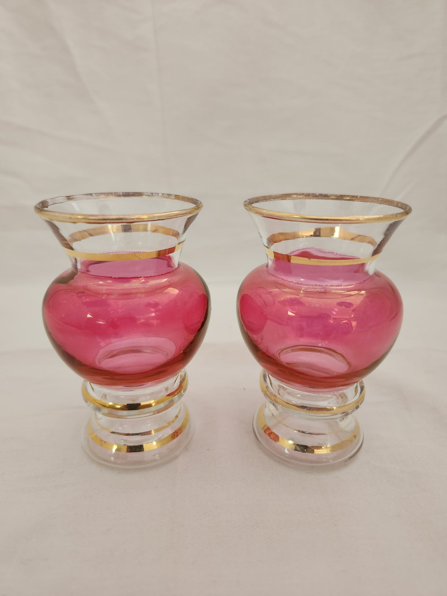 3-3/4" Cranberry Bud Vase with Elegant Gold Trim - Set of 2