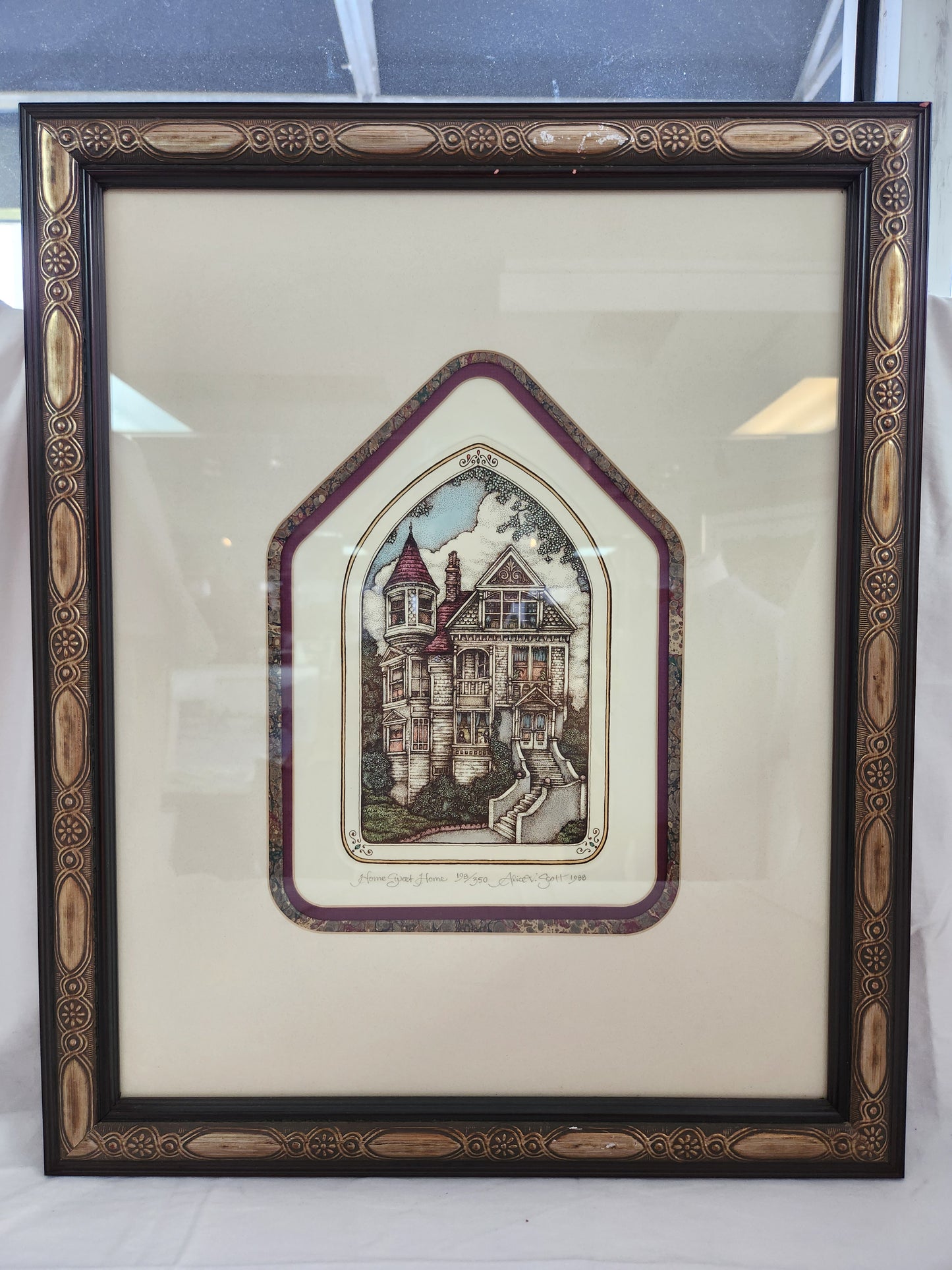 Alice Villanueva Scott "Home Sweet Home" hand colored etching - Signed, Numbered & Framed