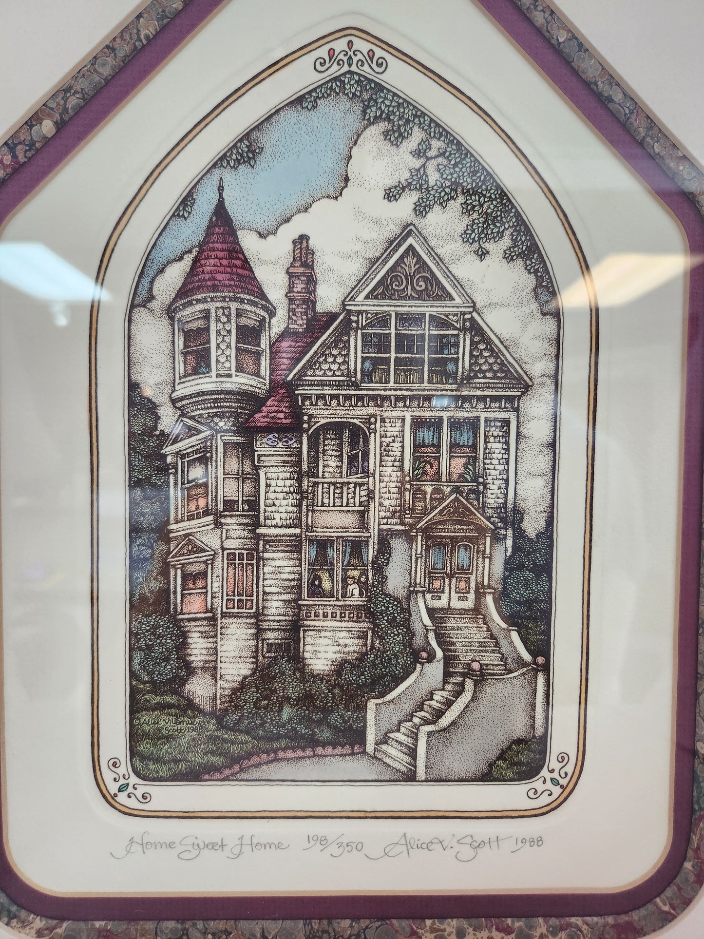 Alice Villanueva Scott "Home Sweet Home" hand colored etching - Signed, Numbered & Framed