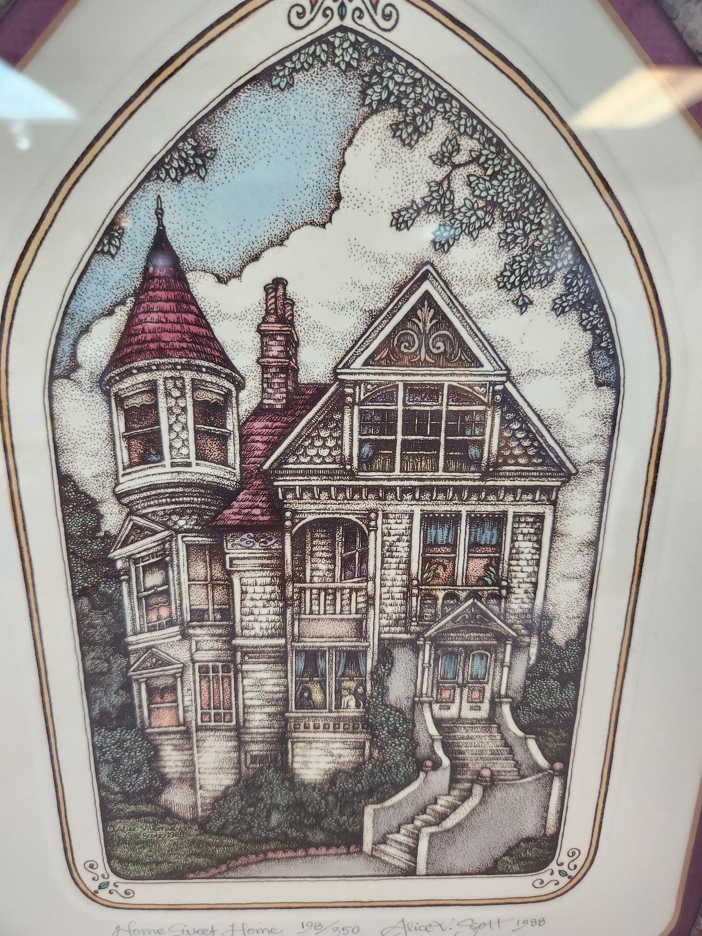 Alice Villanueva Scott "Home Sweet Home" hand colored etching - Signed, Numbered & Framed