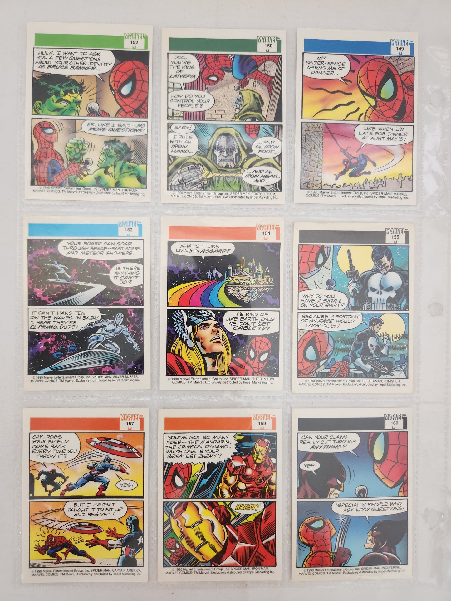 1990 - Spider-Man Presents Trading Cards #149,150,152,153,154,155,157,159 & 160