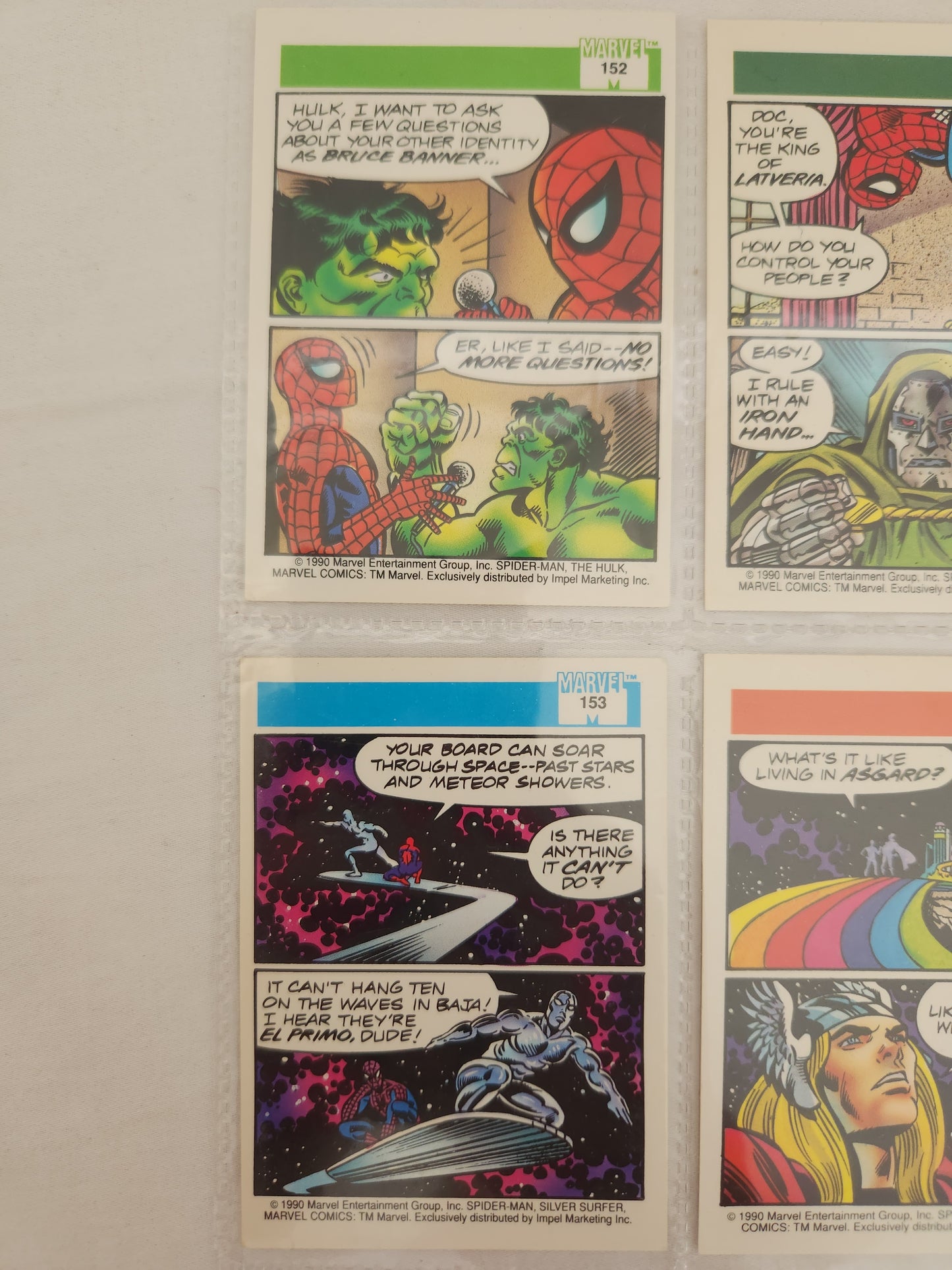 1990 - Spider-Man Presents Trading Cards #149,150,152,153,154,155,157,159 & 160