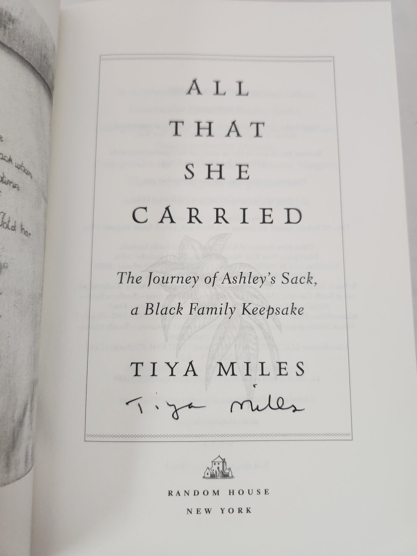 All That She Carried by Tiya Miles (signed copy) 2021