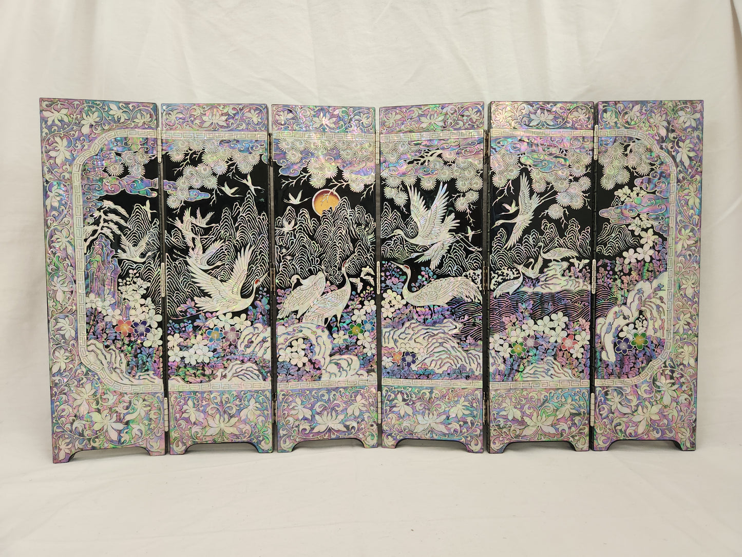 Korean Mother of Pearl Inlay 6-Panel Folding Mini Screen