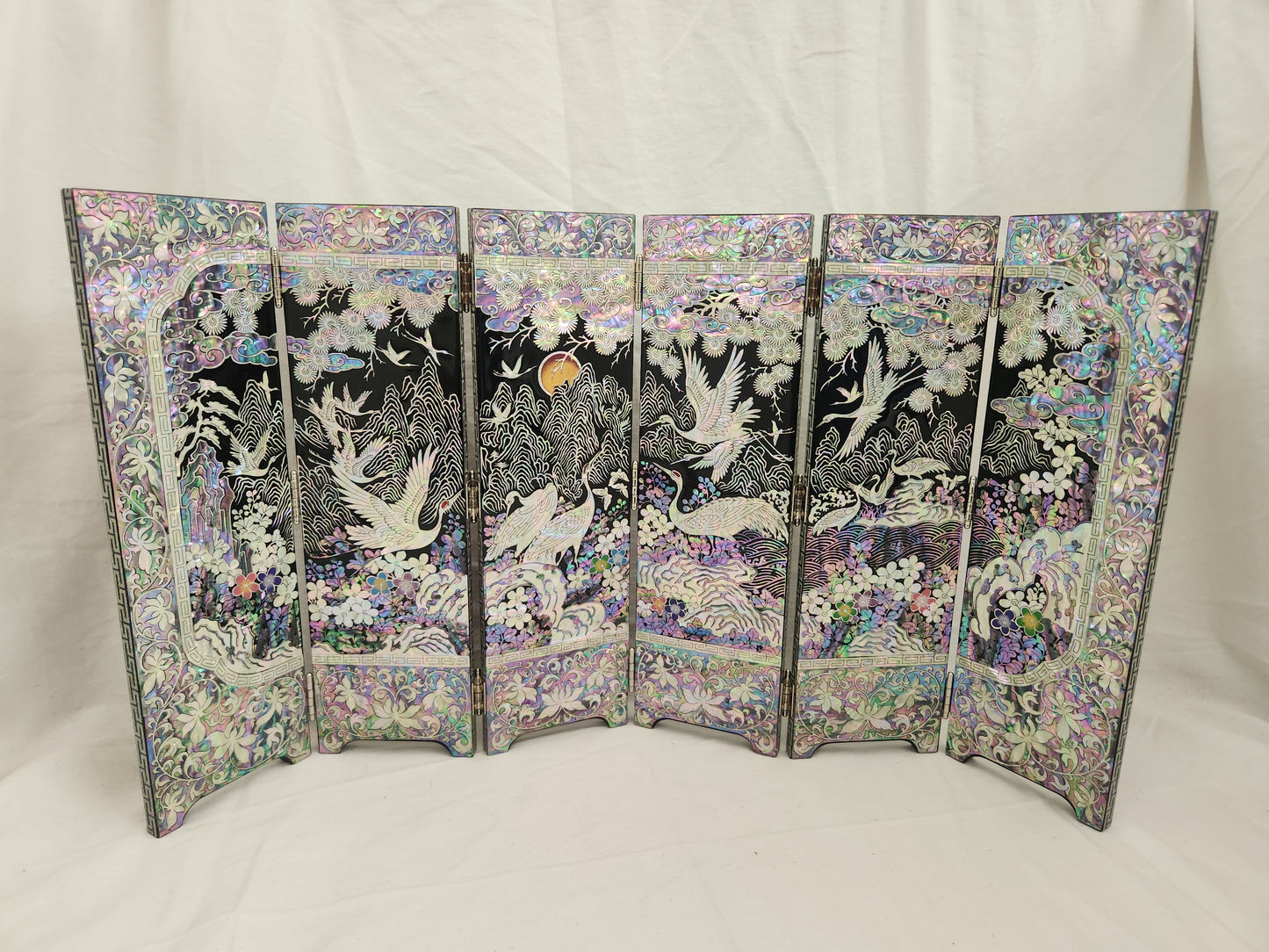 Korean Mother of Pearl Inlay 6-Panel Folding Mini Screen