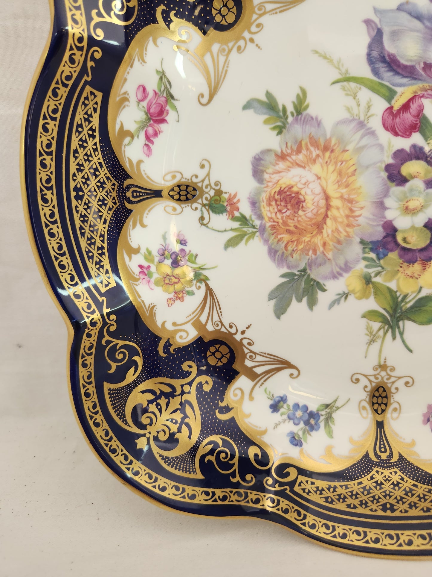 Elizabethan Staffordshire Cobalt Blue & Gold Floral Hand Decorated Square Serving Bowl