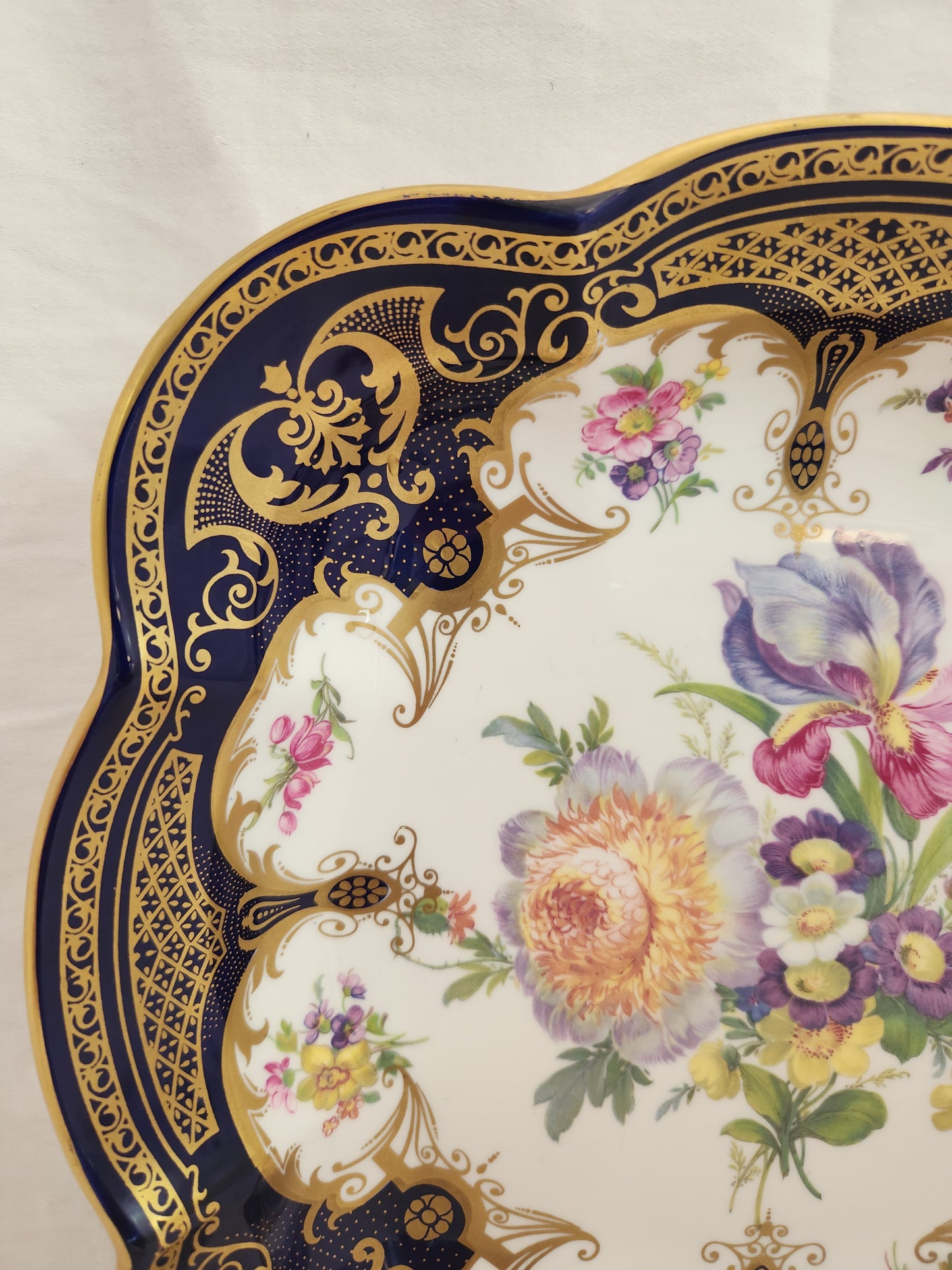 Elizabethan Staffordshire Cobalt Blue & Gold Floral Hand Decorated Square Serving Bowl