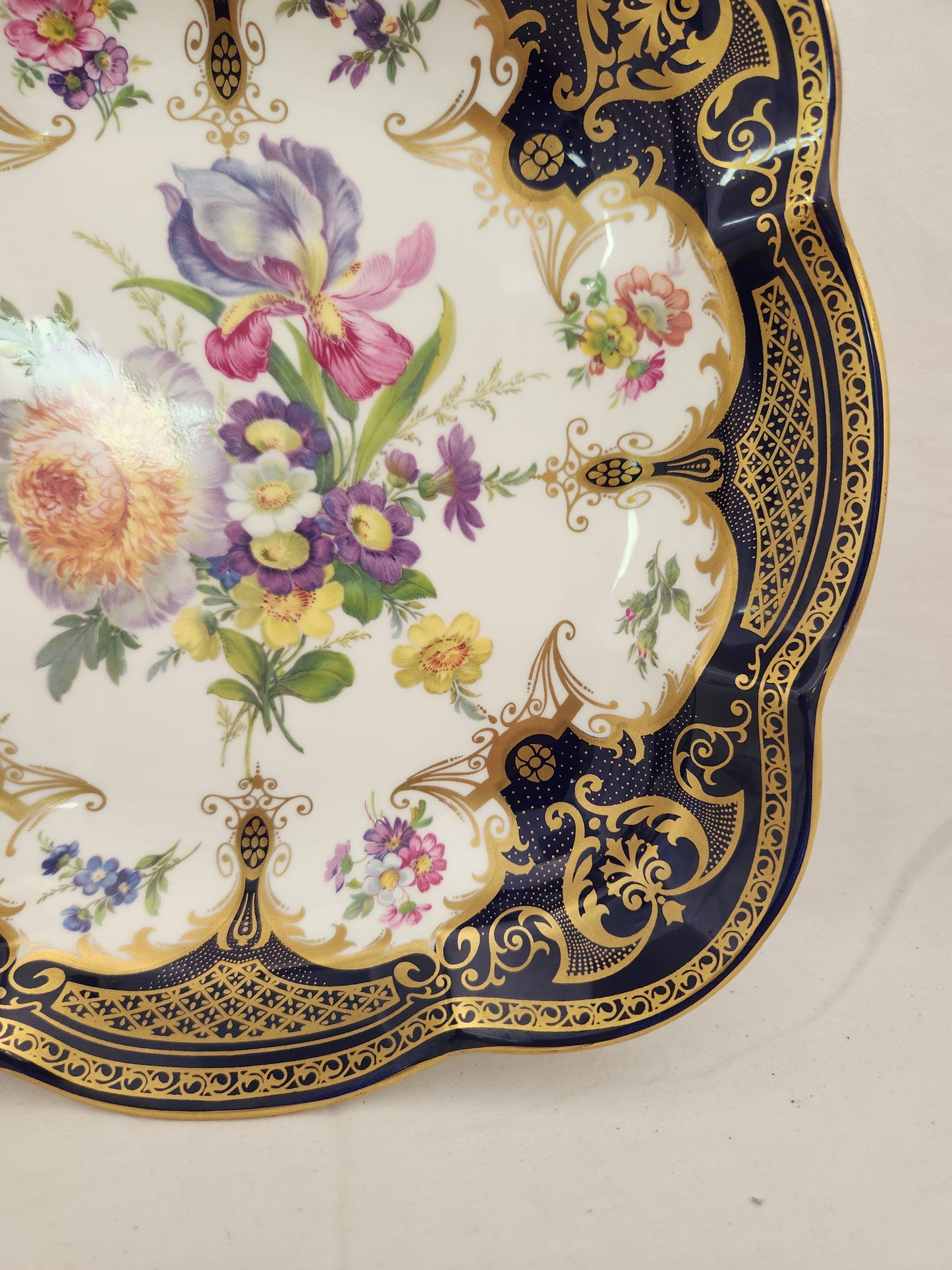 Elizabethan Staffordshire Cobalt Blue & Gold Floral Hand Decorated Square Serving Bowl