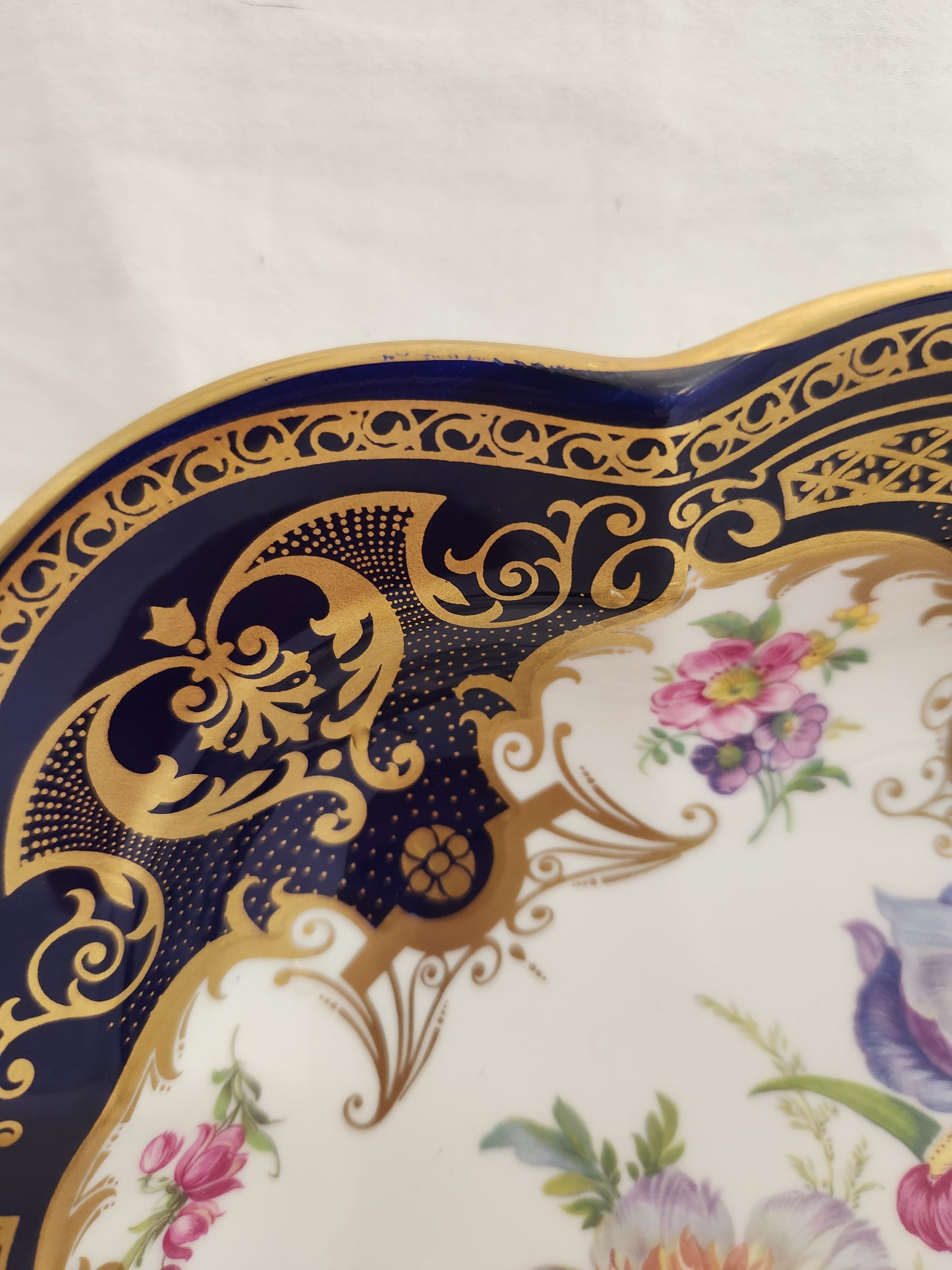 Elizabethan Staffordshire Cobalt Blue & Gold Floral Hand Decorated Square Serving Bowl