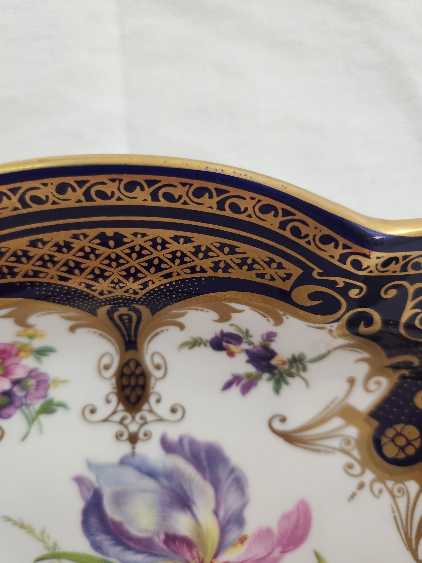 Elizabethan Staffordshire Cobalt Blue & Gold Floral Hand Decorated Square Serving Bowl