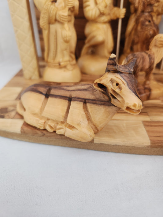 Hand Carved 13-Piece Olive Wood Nativity Scene