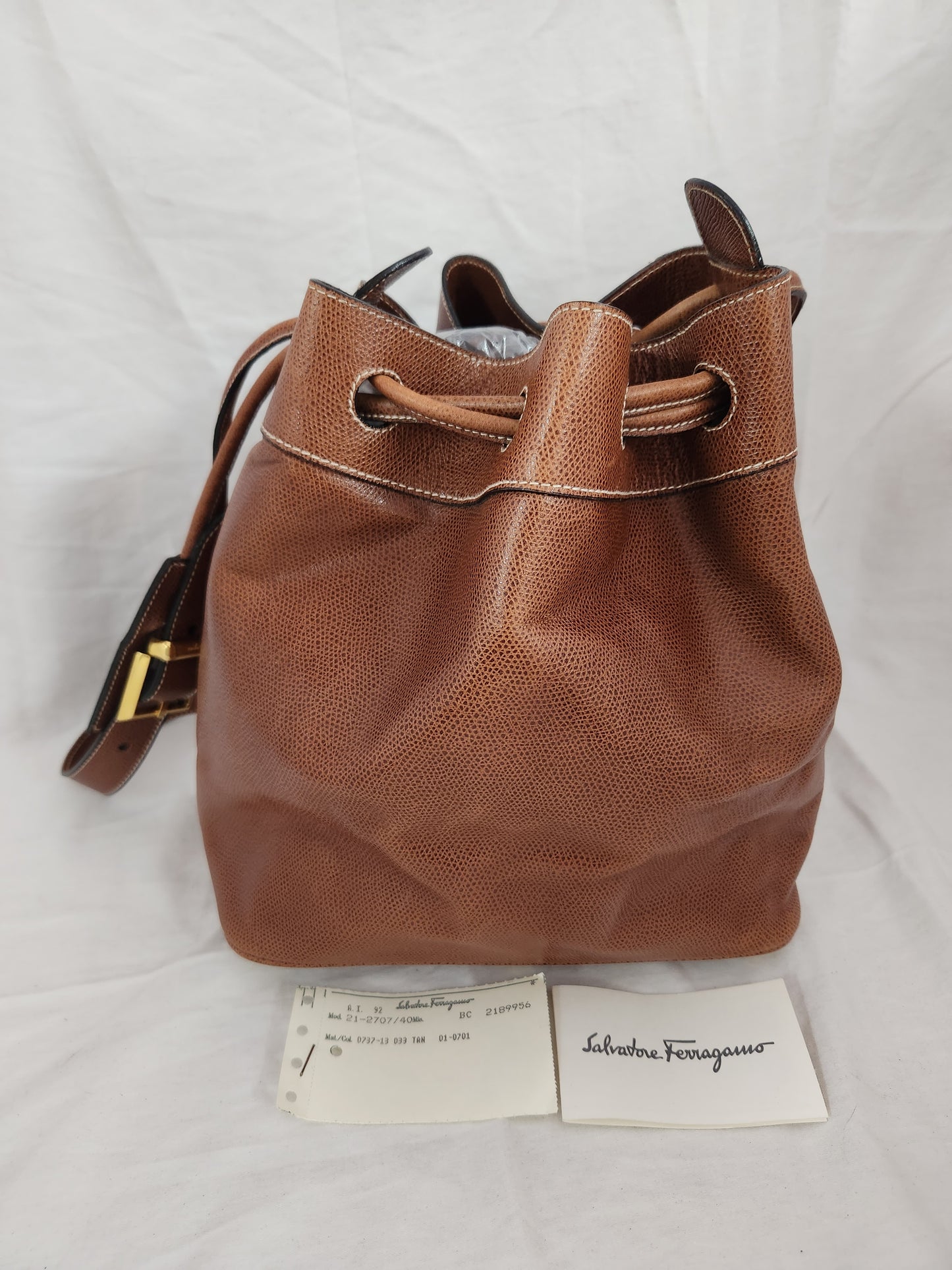 Vintage Salvatore Ferragamo Brown Leather Bucket Bag - Model #21-2707