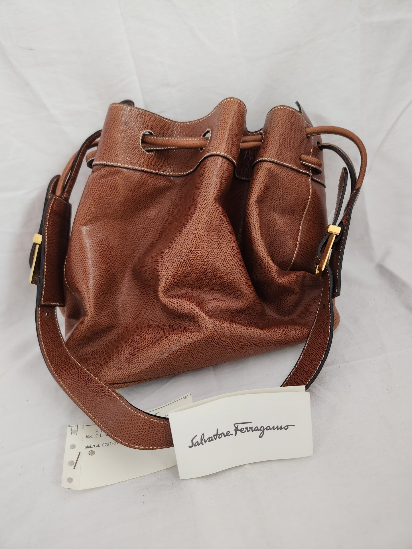 Vintage Salvatore Ferragamo Brown Leather Bucket Bag - Model #21-2707