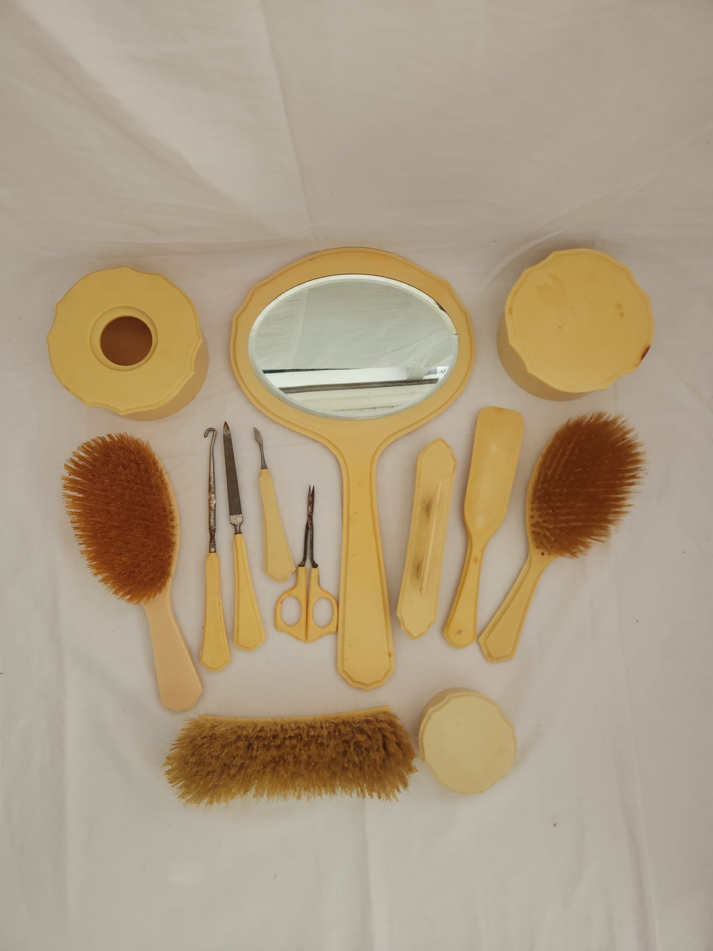 13-Piece Vintage Yellow Celluloid Vanity Set