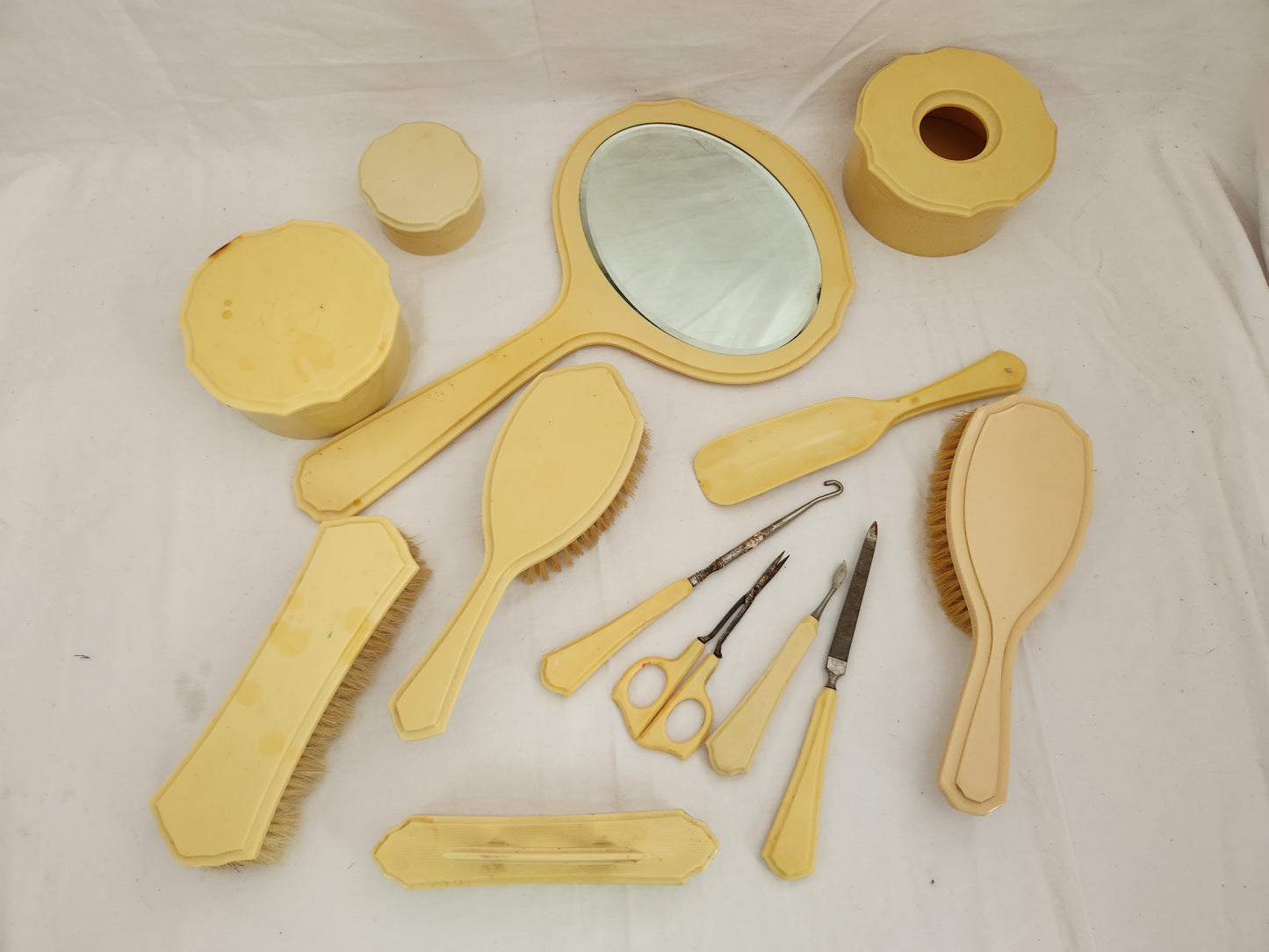 13-Piece Vintage Yellow Celluloid Vanity Set