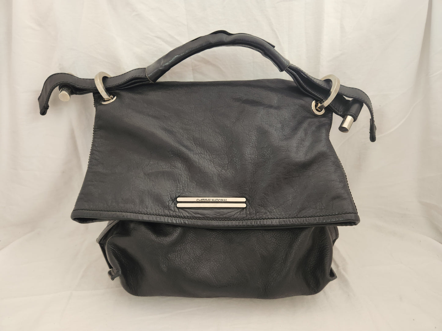 RARE - CoSTUME NATIONAL Large Black Leather Hobo Bag