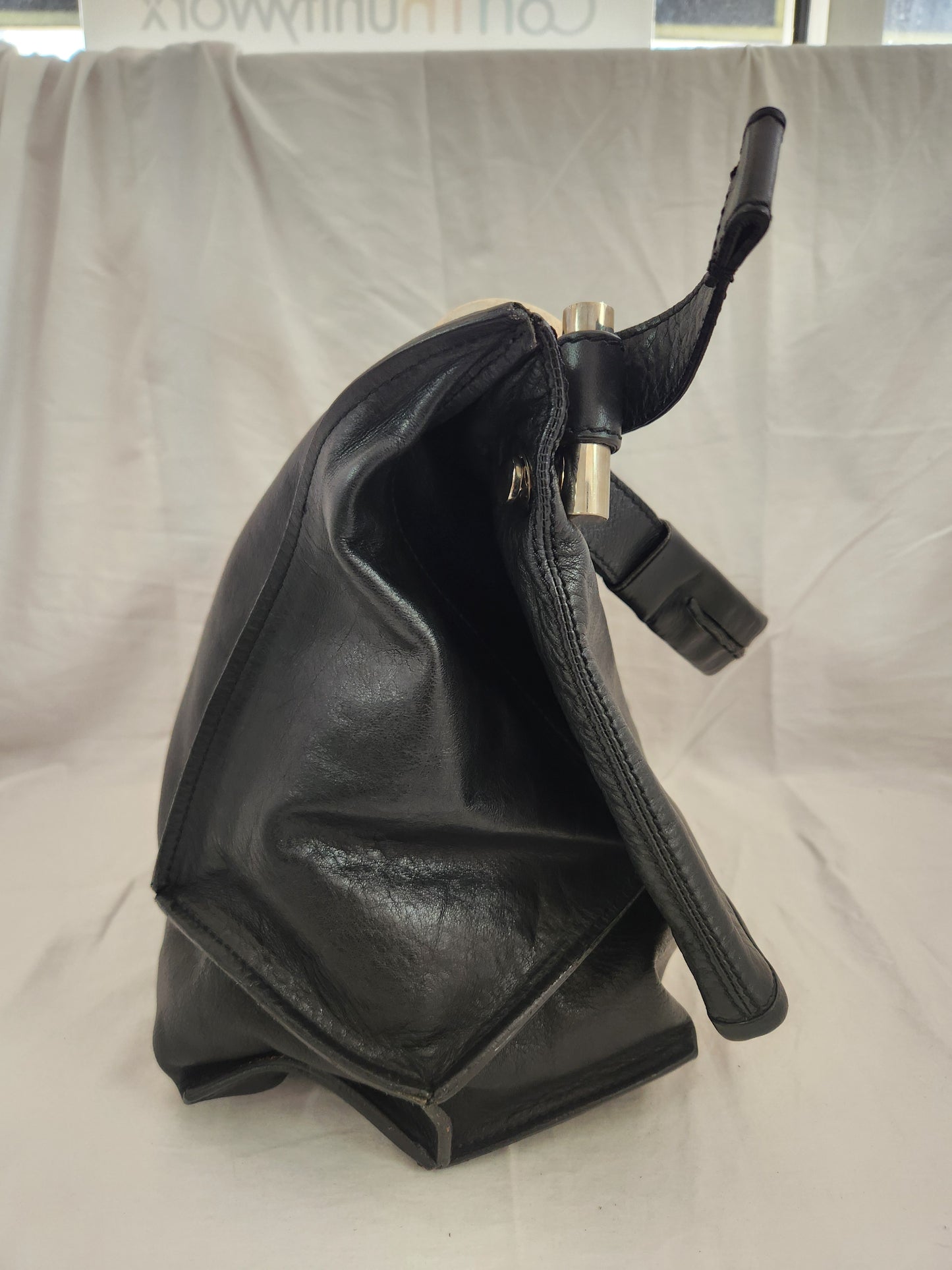 RARE - CoSTUME NATIONAL Large Black Leather Hobo Bag