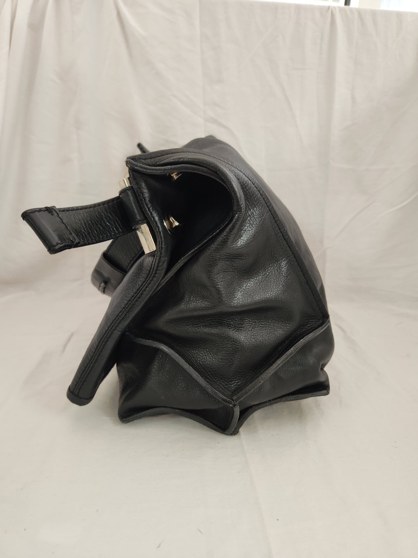 RARE - CoSTUME NATIONAL Large Black Leather Hobo Bag