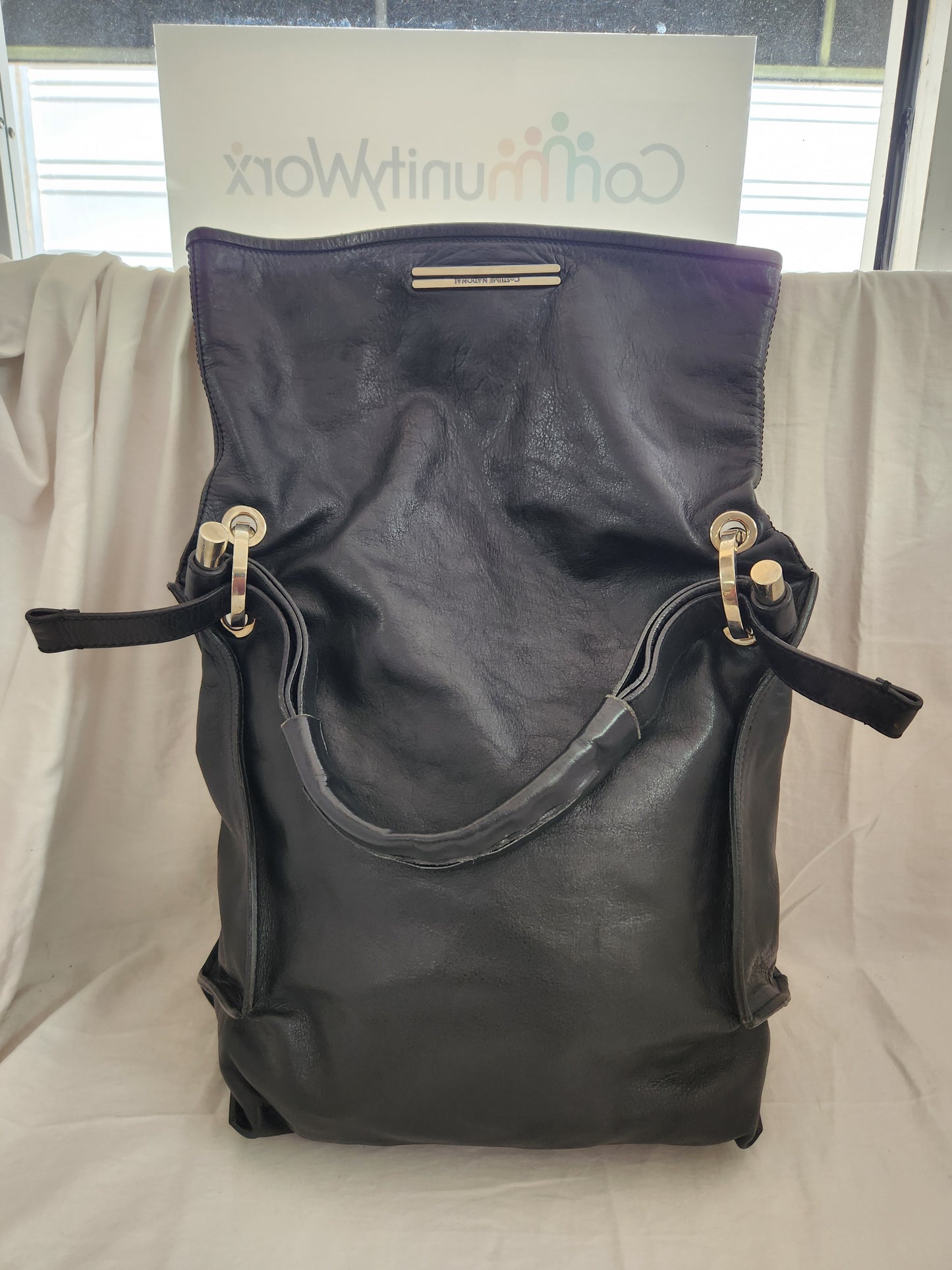 RARE - CoSTUME NATIONAL Large Black Leather Hobo Bag