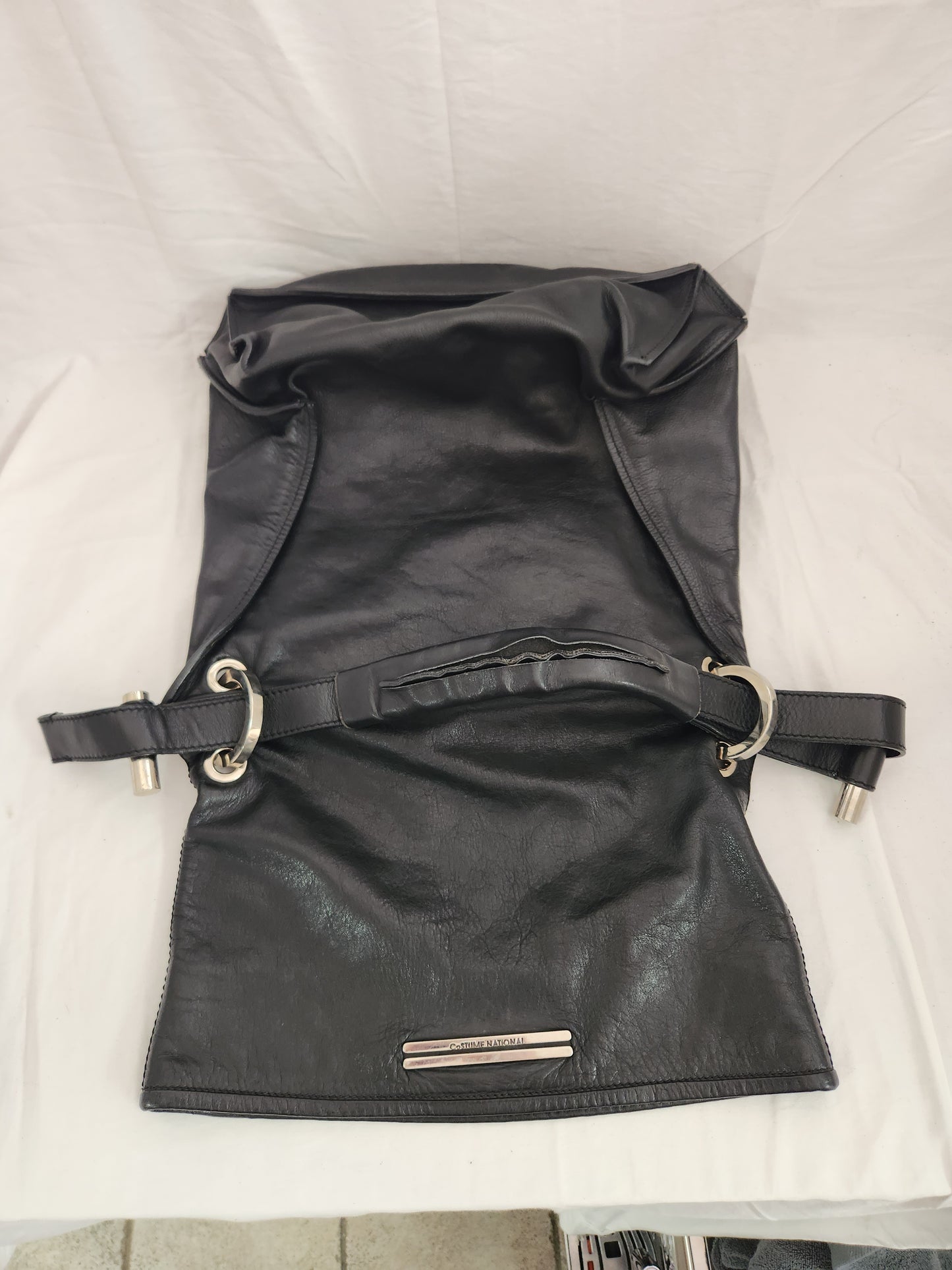 RARE - CoSTUME NATIONAL Large Black Leather Hobo Bag