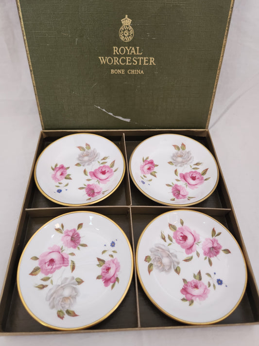 VTG - Royal Worcester Bone China Floral Coaster Set