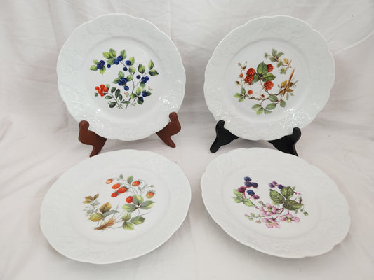 Set of 4 - Dansk 8" Embossed Porcelain Berry Design Dessert Plates