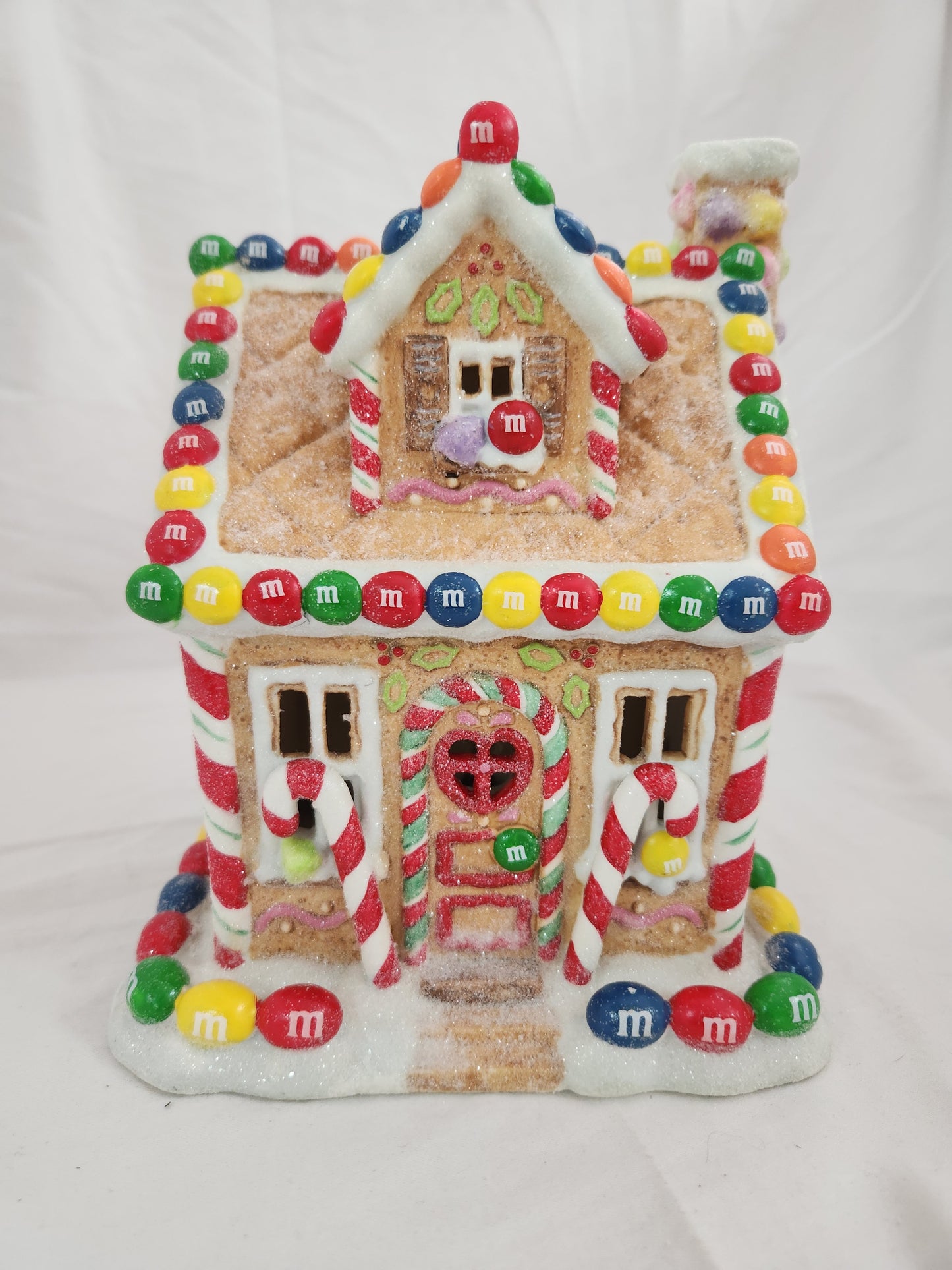 M&M Holiday 8-1/2" Porcelain Gingerbread House - Tested Working