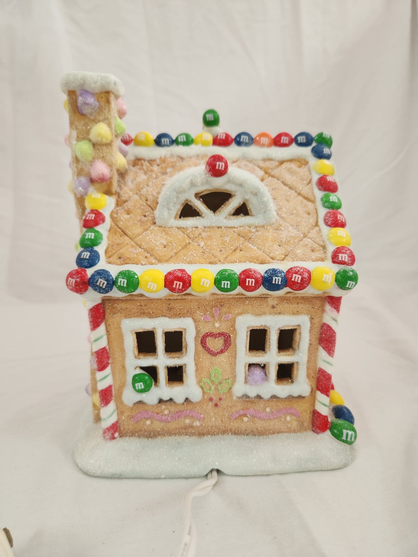 M&M Holiday 8-1/2" Porcelain Gingerbread House - Tested Working