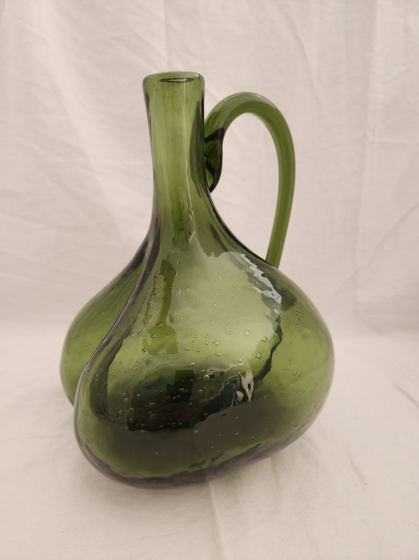 10" Dark Green Hand Blown Onion Jug