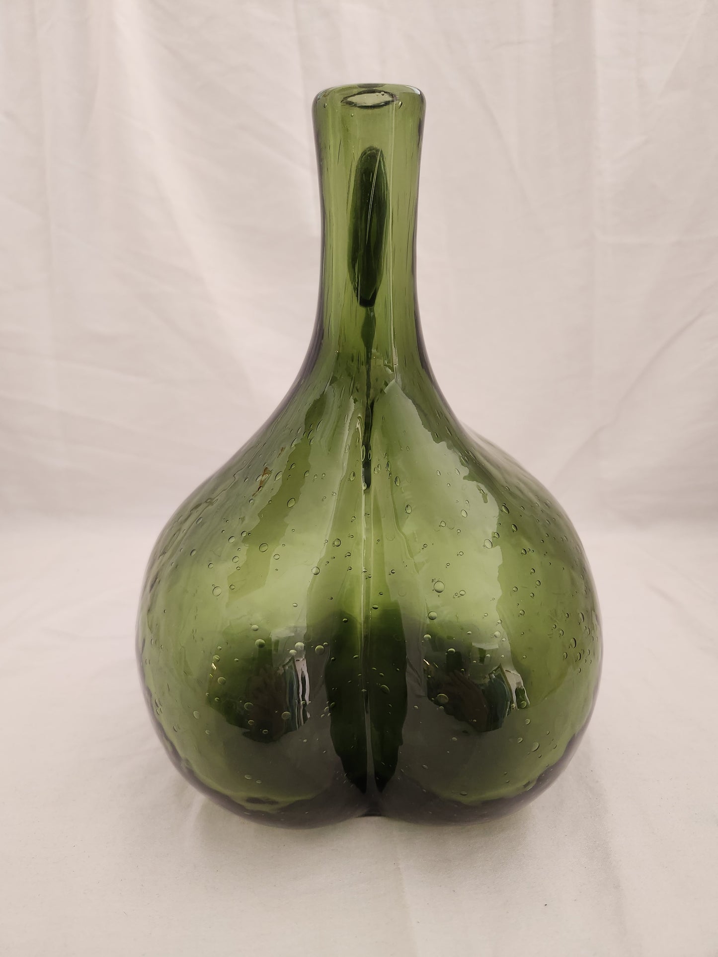 10" Dark Green Hand Blown Onion Jug