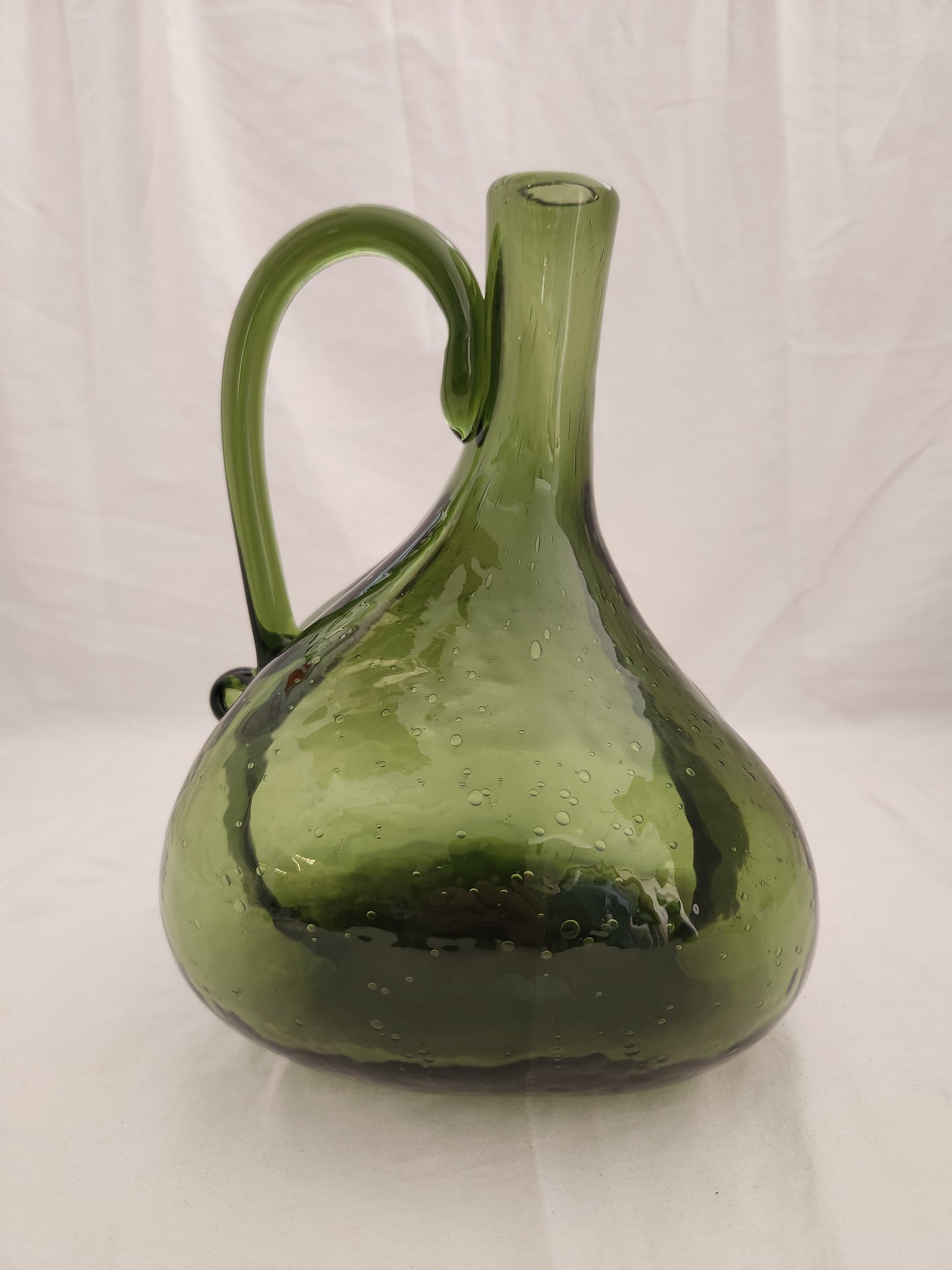 10" Dark Green Hand Blown Onion Jug