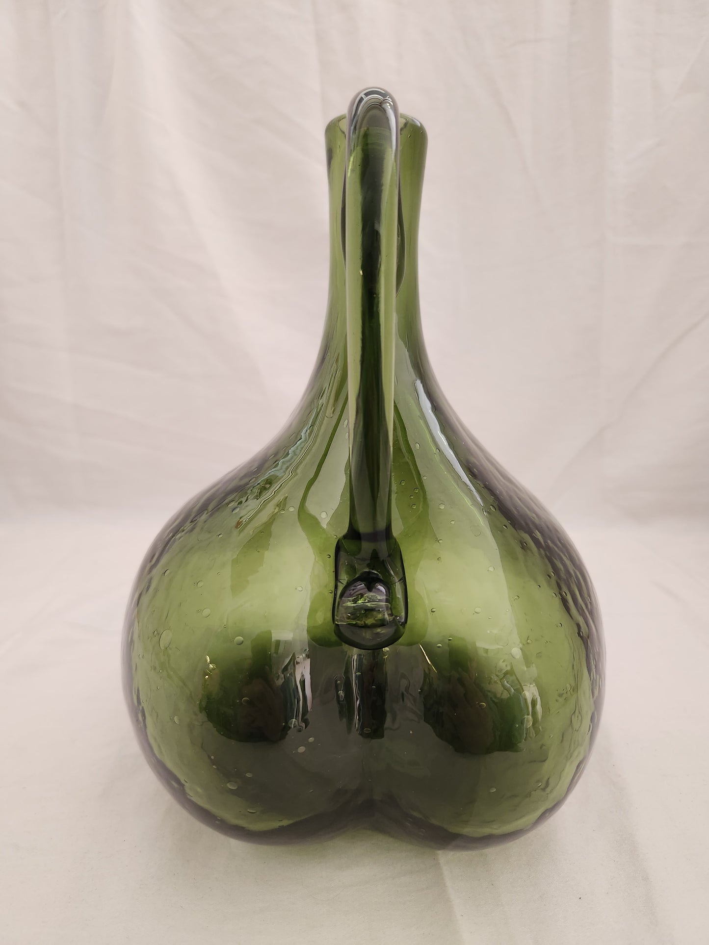 10" Dark Green Hand Blown Onion Jug