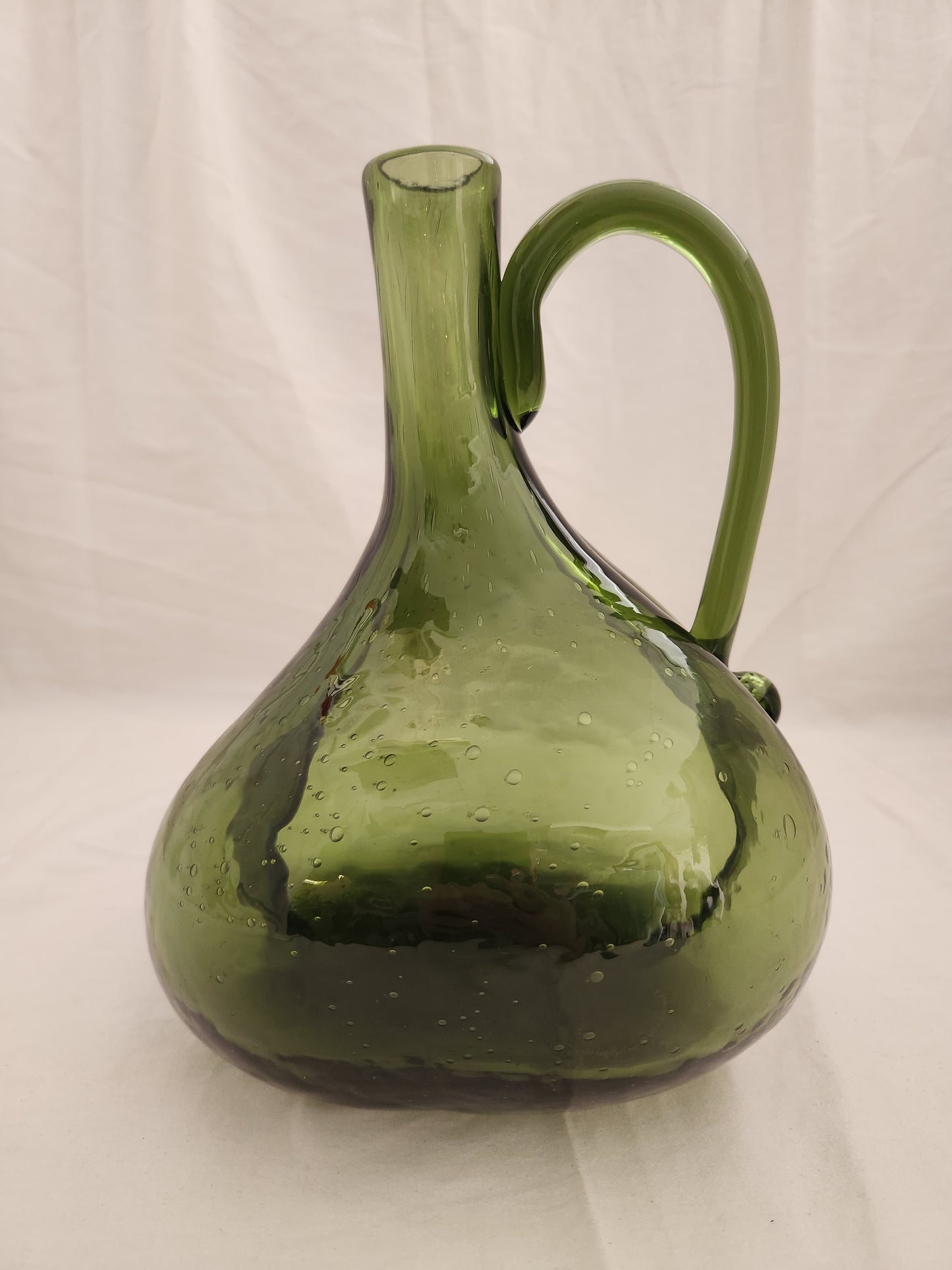 10" Dark Green Hand Blown Onion Jug