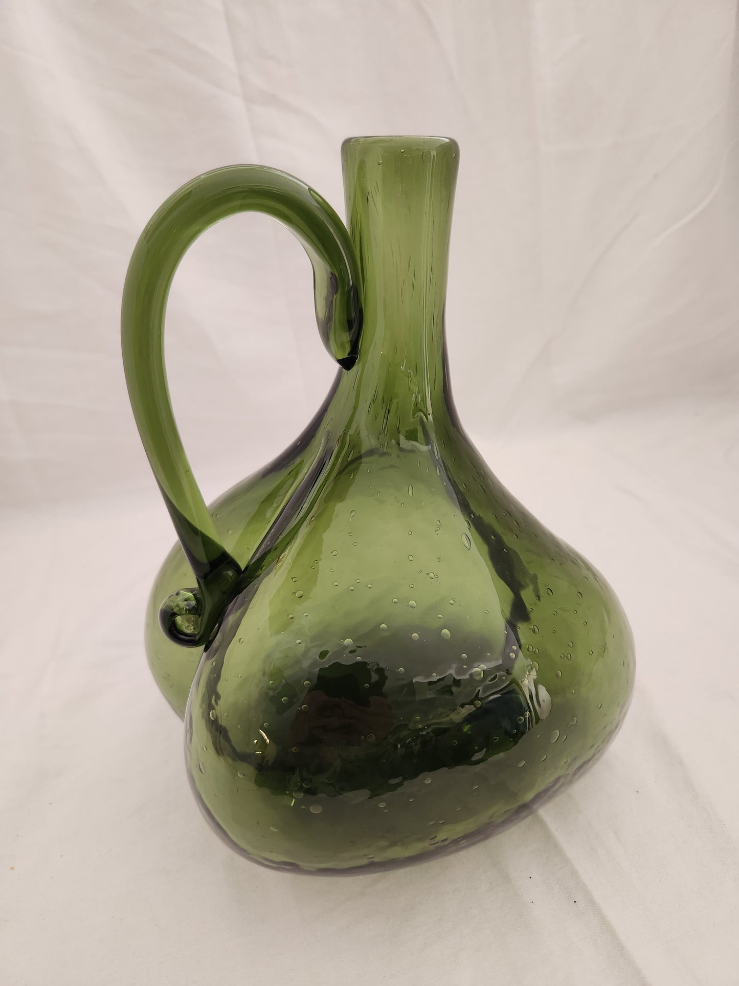 10" Dark Green Hand Blown Onion Jug