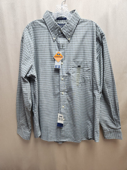 NWT - DOCKERS blue white Plaid No Wrinkles Stain Defender Long Sleeve Shirt - L