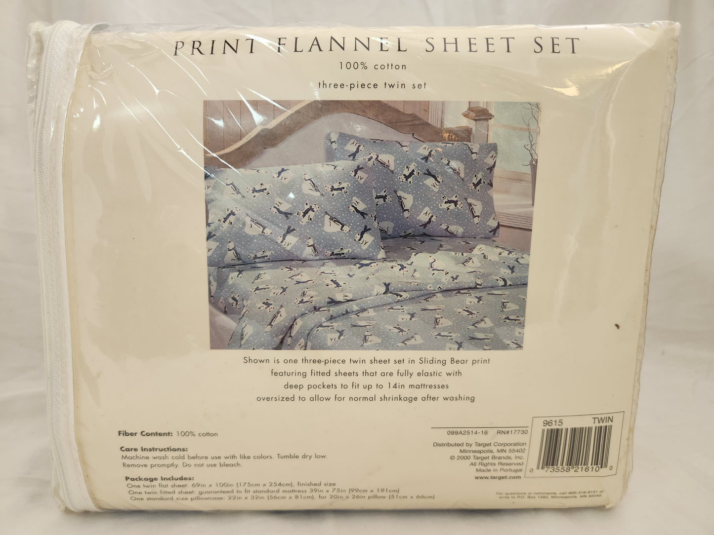 2000 - Target Home Twin Sliding Bear Print Flannel Sheet Set