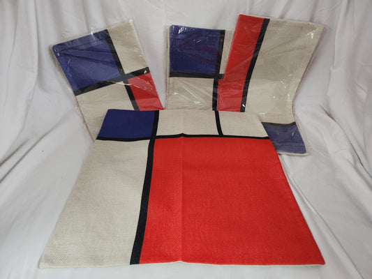 Set of 4 - Red/Blue/Tan & Black 17" x 17" Pillow Covers (unbranded)