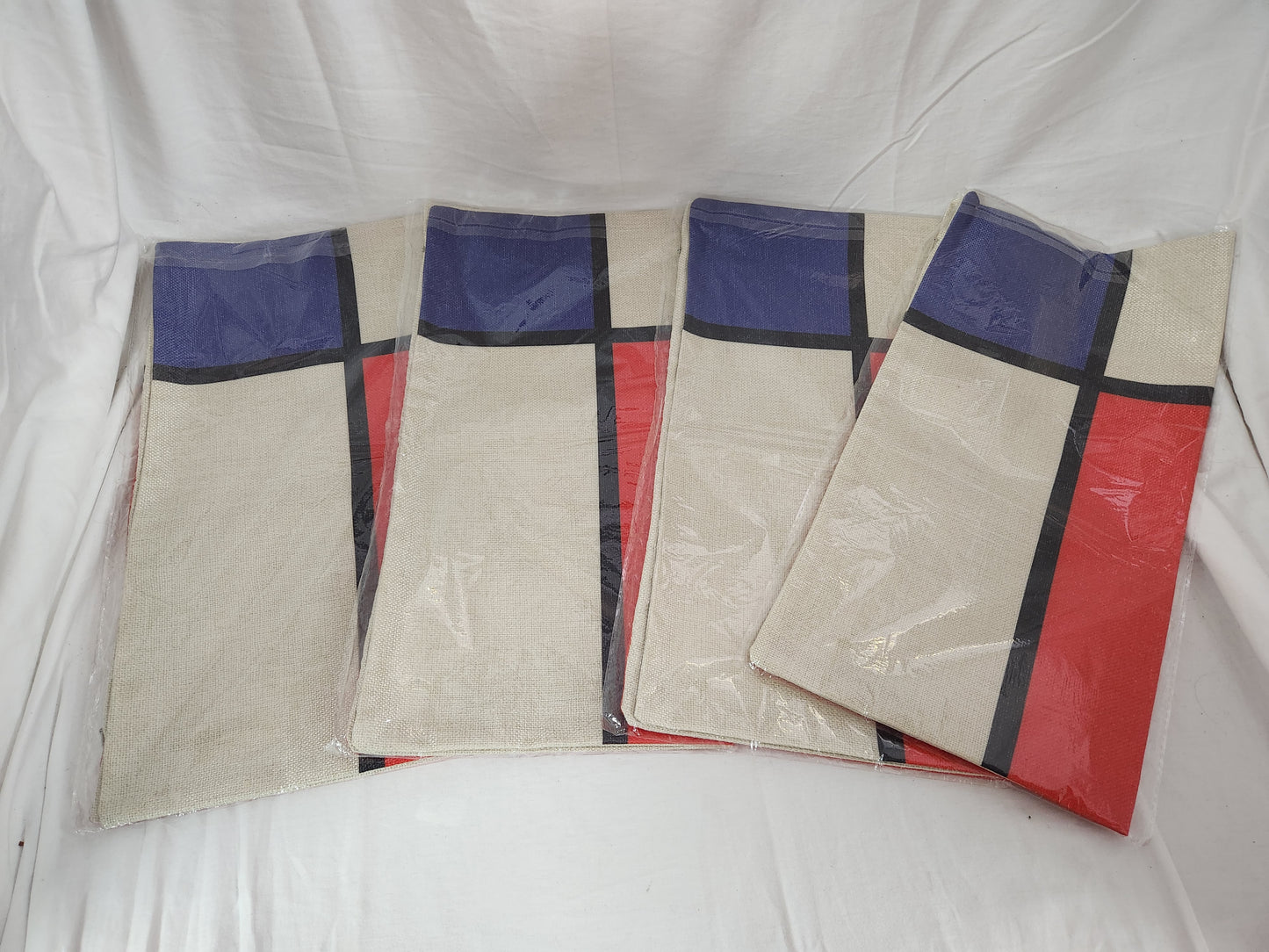 Set of 4 - Red/Blue/Tan & Black 17" x 17" Pillow Covers (unbranded)