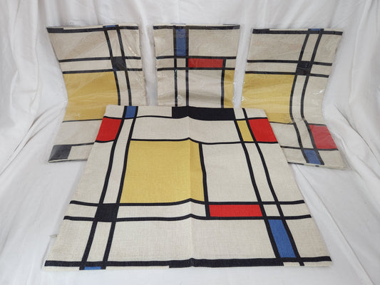 Set of 4 - Yellow/Red/Blue/Tan & Black 17" x 17" Pillow Covers (unbranded)