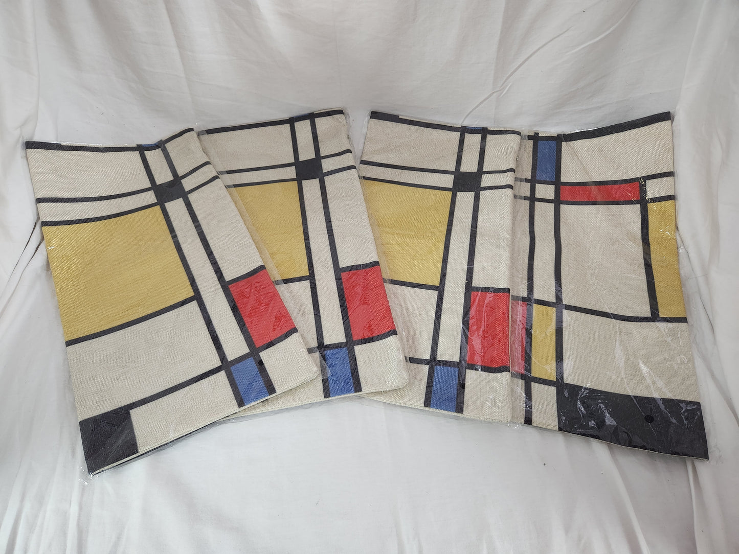 Set of 4 - Yellow/Red/Blue/Tan & Black 17" x 17" Pillow Covers (unbranded)