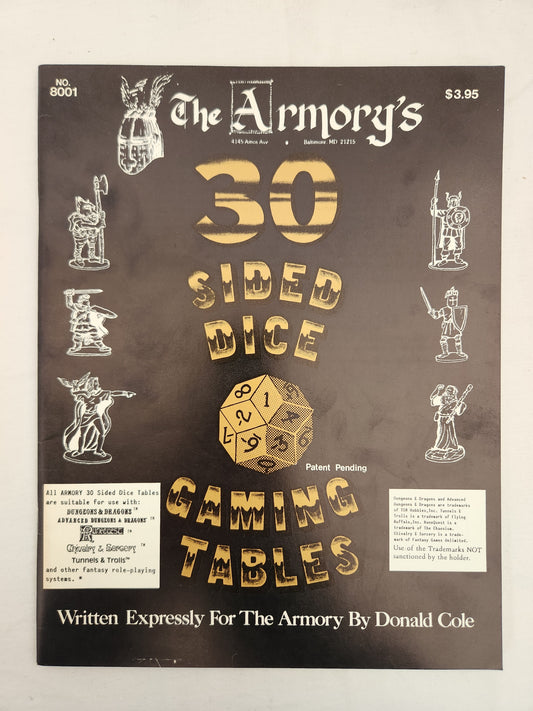 1982 - The Armory's 30 Sided Dice Gaming Tables # 8001 (role-playing guide)