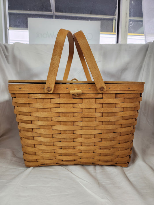 Longaberger Oak Lid Double Handle Picnic Basket