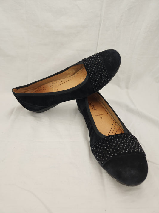 Gabor Hovercraft Black Suede Studded Slip-On Flats - Size: 6