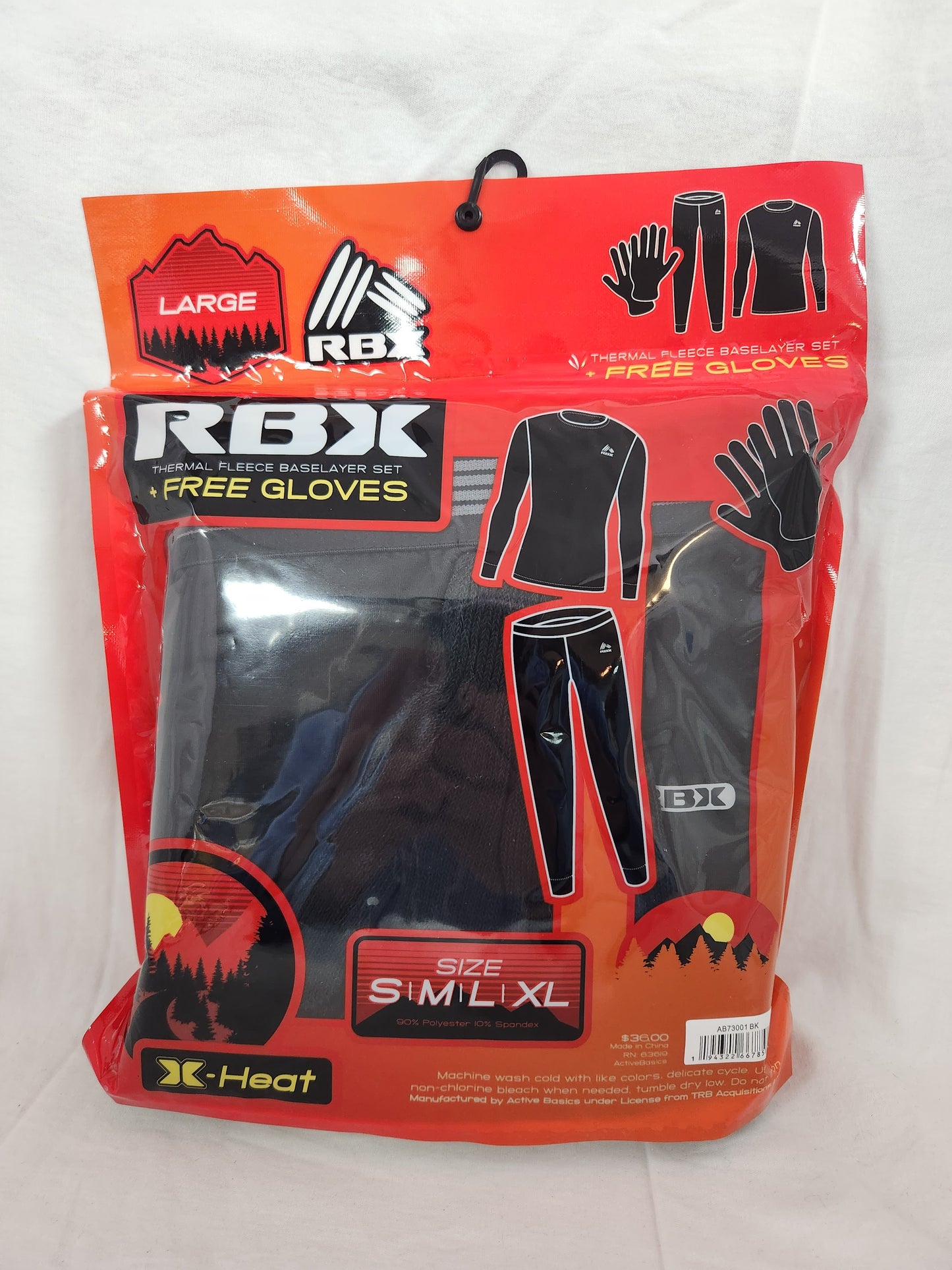 RBX Black Thermal Fleece Baselayer Set + Free Gloves - Size: Large