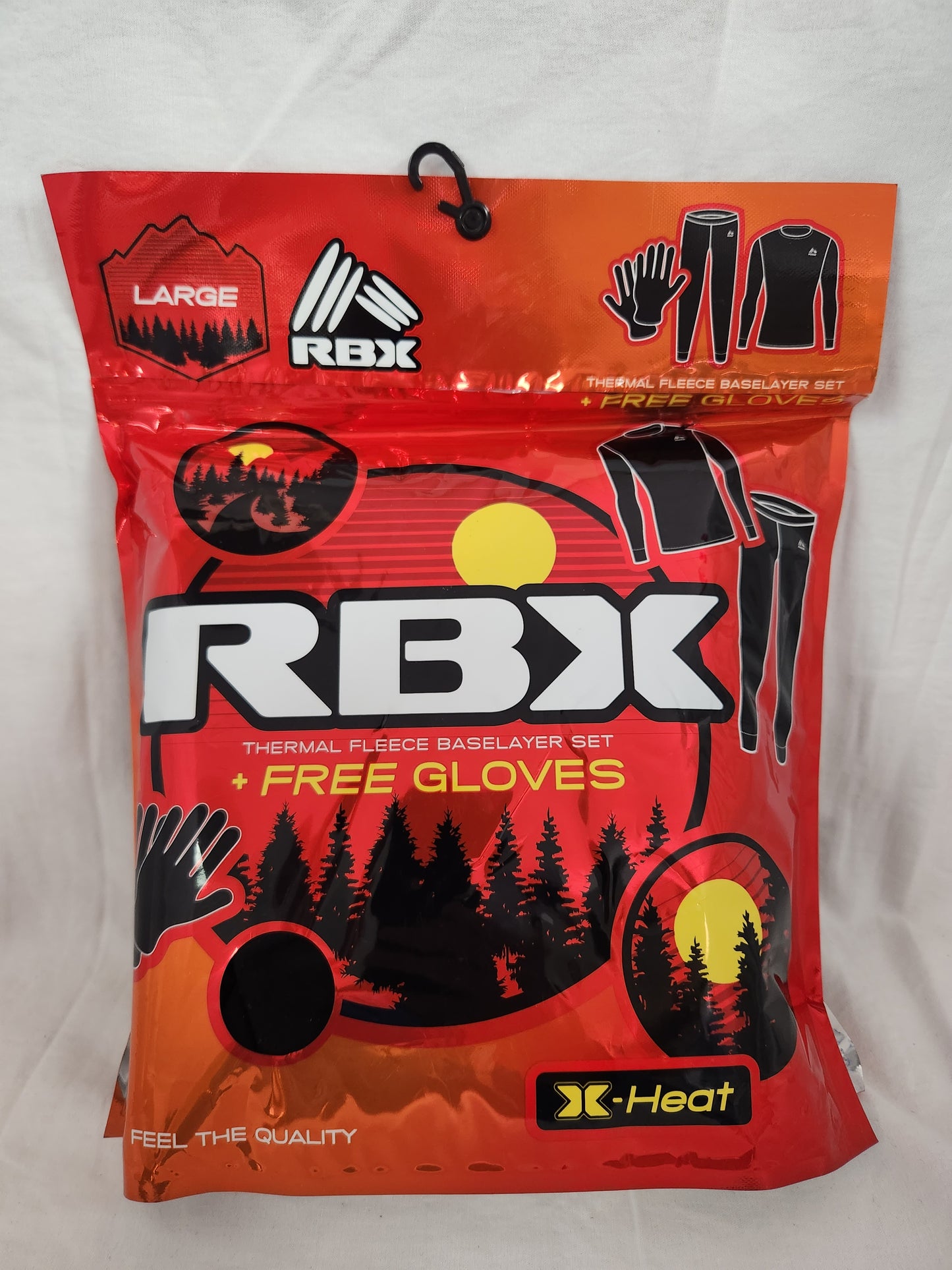 RBX Black Thermal Fleece Baselayer Set + Free Gloves - Size: Large