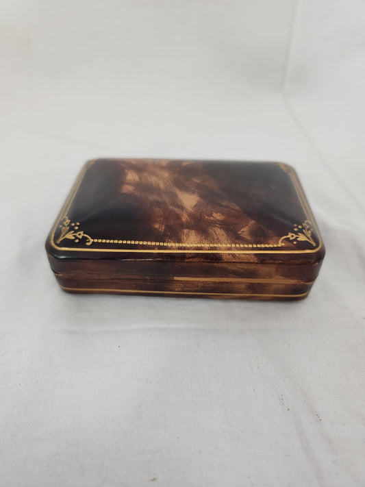 VTG - Italian Leather Trinket Box with Gold Trim