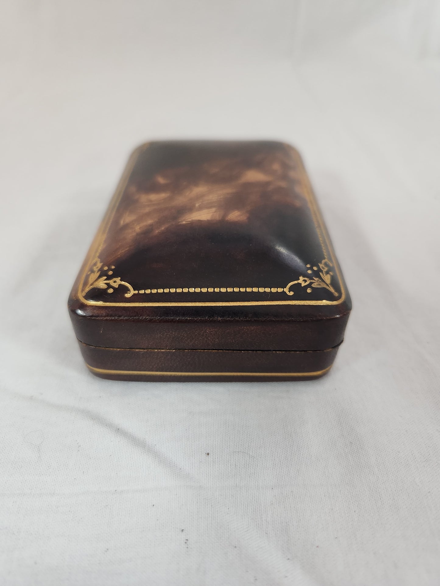 VTG - Italian Leather Trinket Box with Gold Trim